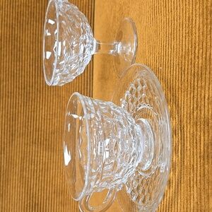 Fostoria American cups saucers sundae dishes.  Lot of 6 pieces.  Clear glass.